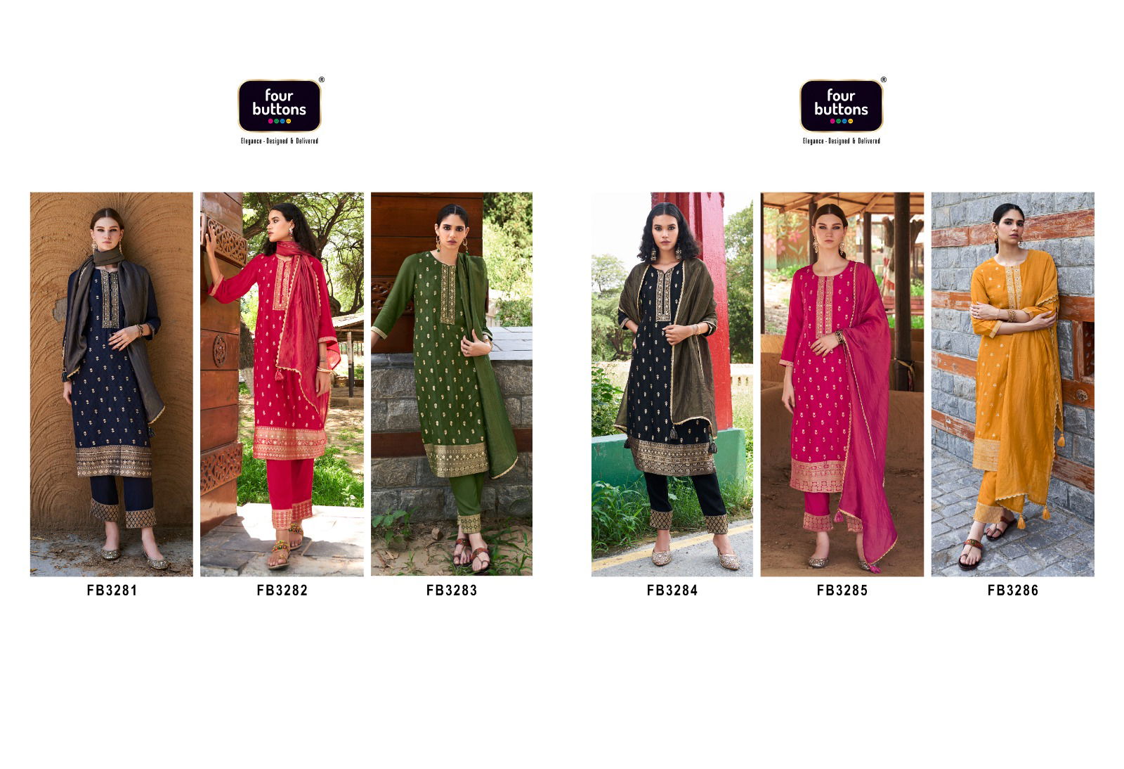 Four Buttons Afreen Jacquard Readymade Suits Catalog
